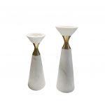 Set of 2  Candle Holder White & Gold
